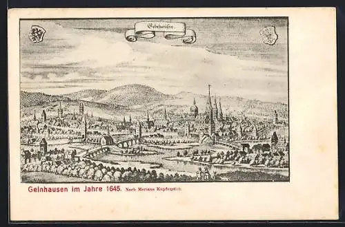 Künstler-AK Gelnhausen, Gesamtansicht im Jahre 1645 nach Merian