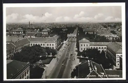 AK München, Blick auf Schwabing mit Strassenpartie