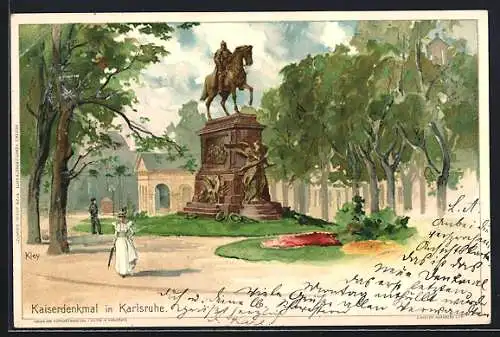 Künstler-AK Karl Mutter: Karlsruhe, Kaiserdenkmal im Park