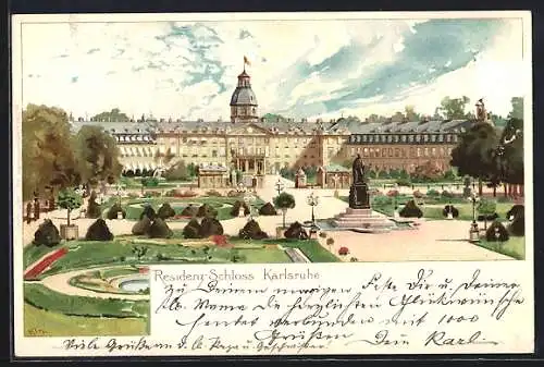 Künstler-AK Heinrich Kley: Karlsruhe, Blick zum Residenzschloss