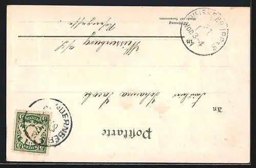 Passepartout-Lithographie Nürnberg, Ortspartie, Martin Behaim, Peter Vischer, Wappen, Neujahrsgruss