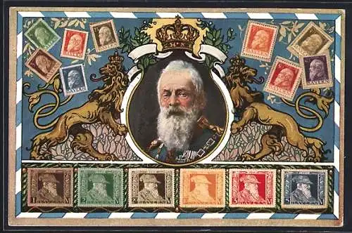 AK Prinzregent Luitpold, Briefmarken, Krone