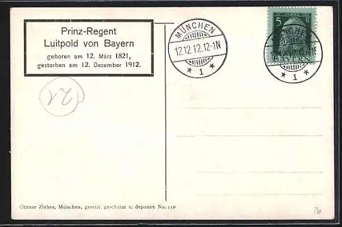 AK Prinzregent Luitpold, Briefmarken, Krone