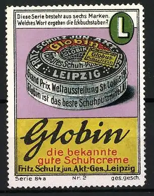 Reklamemarke Leipzig, Globin die bekannte gute Schuhcreme, Schuhcreme-Dose