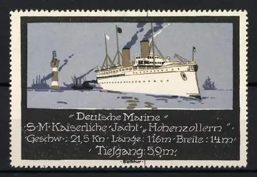 Künstler-Reklamemarke Emil Pirchan, Deutsche Marine, S.M. Kaiserliche Yacht Hohenzollern, Dampfschiff