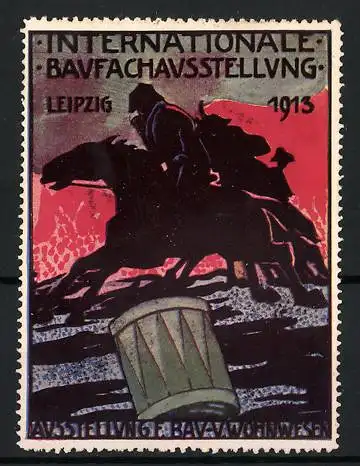 Reklamemarke Leipzig, Internationale Baufachausstellung 1913, Reiter und Trommel