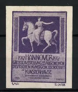 Reklamemarke Hannover, Grosse Ausstellung allgemeine Kunstgenossenschaft 1912, Reiter auf Pferd