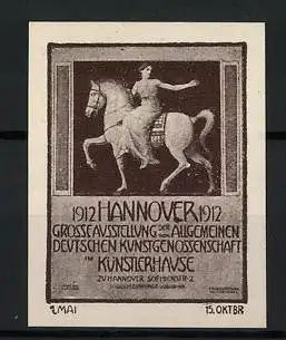 Reklamemarke Hannover, Grosse Kunstausstellung 1912, Reiter auf Pferd