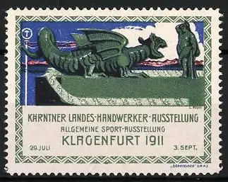 Reklamemarke Klagenfurt, Kärntner Landes-Handwerker-Ausstellung 1911, Lindwurm-Skulptur