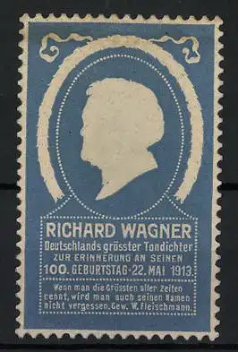 Reklamemarke Richard Wagner, Silhouette und 100. Geburtstag 1913