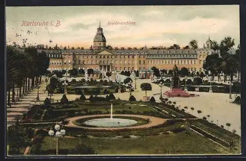 AK Karlsruhe i.B., Residenzschloss mit Parkanlage