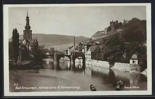 AK Bad Kreuznach, Nahebrücke und Kauzenburg