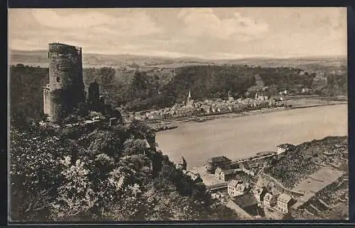 AK St. Goar, Burg Katz mit Blick zum Ort