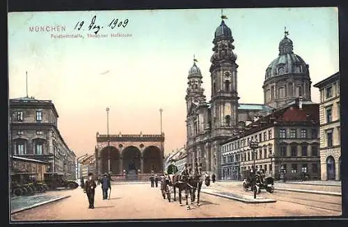 AK München, Feldherrenhalle & Theatiner Hofkirche