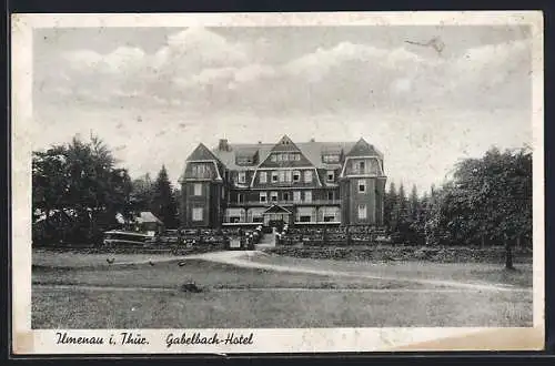 AK Ilmenau i. Thür., Blick zum Gabelbach Hotel