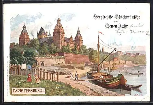 Künstler-AK Aschaffenburg, am königlichen Schloss