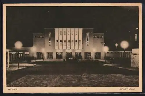 AK Weimar / Thüringen, Stadthalle bei Beleuchtung