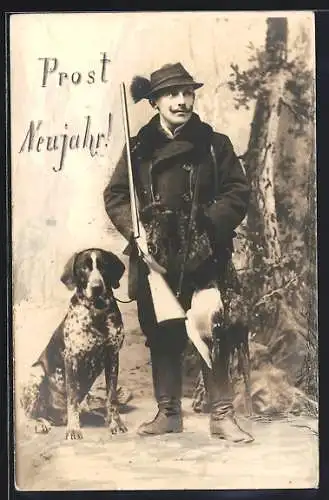 AK Jäger mit Hund und Flinte