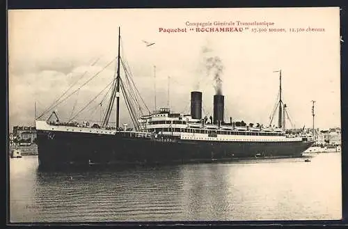 AK Passagierschiff Rochambeau im Hafen, Compagnie Générale Transatlantique