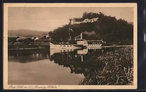 AK Dampfer Kronprinz Wilhelm vor der Burg Polle, Oberweser-Dampfschiffahrts-Gesellschaft