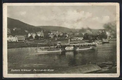 AK Hameln a. Weser, Salondampfer Kaiser Friedrich auf dem Fluss