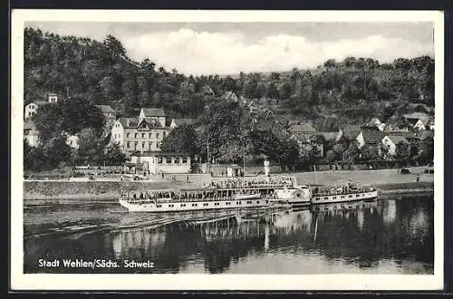 AK Wehlen /Sächs. Schweiz, Dampfer Meissen auf der Elbe