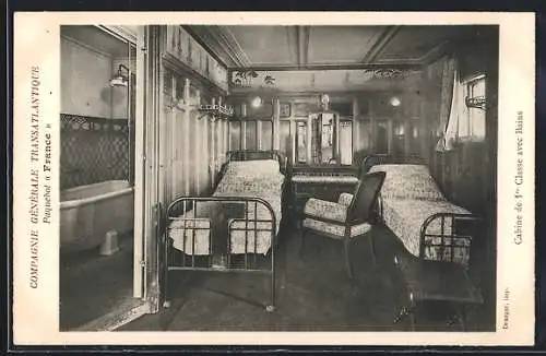 AK Passagierschiff France, Compagnie Générale Transatlantique, Cabine de 1. Classe avec Bains