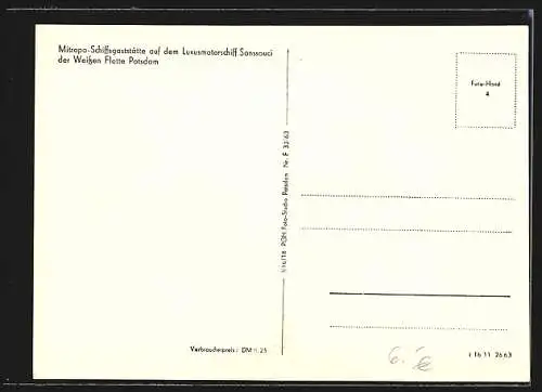 AK Luxusmotorschiff Sanssouci der Weissen Flotte Potsdam, Mitropa-Schiffsgaststätte