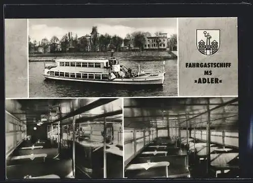 AK Magdeburg, Fahrgastschiff MS Adler, Innenansichten, MVB, Abteilung Weisse Flotte und Fähren Magdeburg