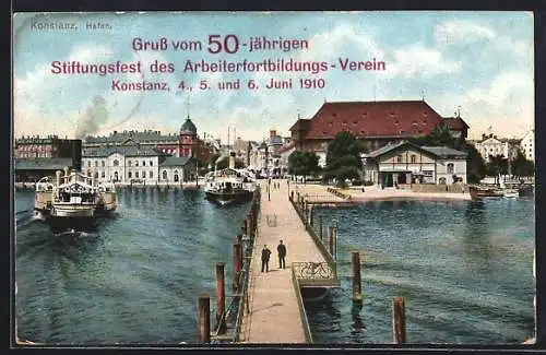 AK Konstanz, Schiffe im Hafen, Blick vom Steg