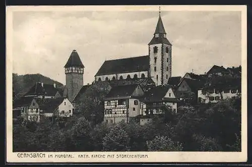 AK Gernsbach im Murgtal, Kath. Kirchen mit Storchenturm