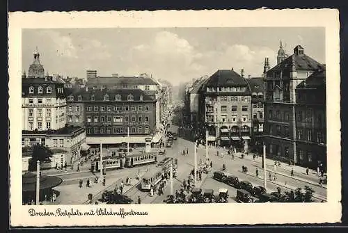 AK Dresden, Postplatz mit Wilsdrufferstrasse, Strassenbahn