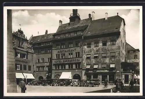 AK Konstanz, Obermarkt mit Restaurant Hotel Barbarossa und Haus zum hohen Hafen