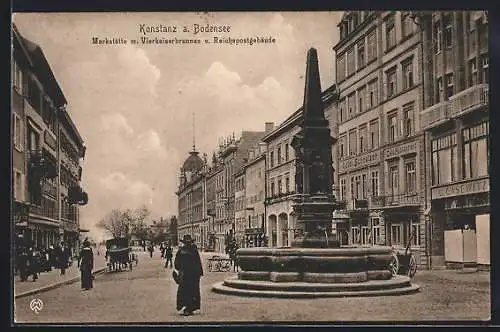 AK Konstanz a. Bodensee, Marktstätte mit Vierkaiserbrunnen