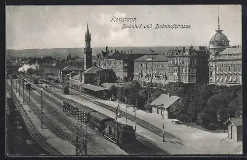 AK Konstanz, Bahnhof und Bahnhofstrasse