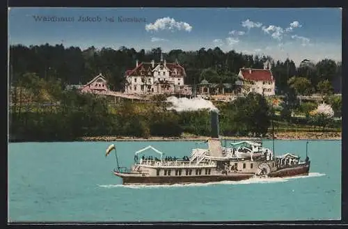 AK Konstanz, Raddampferpartie mit Blick zum Waldhaus Jakob