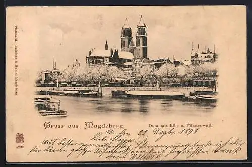 AK Magdeburg, Dom mit Elbe und Fürstenwall