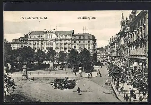 AK Frankfurt / Main, Schillerplatz mit Denkmal und Normaluhr