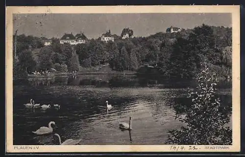 AK Plauen i. V., Teich im Stadtpark