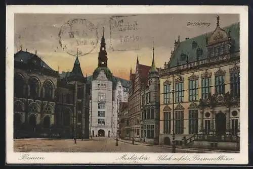 AK Bremen, Marktplatz mit Schütting, Blick auf die Baumwollbörse