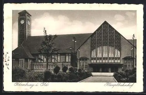 AK Oldenburg i. O., Hauptbahnhof, Blick auf den Eingang