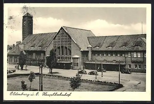 AK Oldenburg i. O., Autos vor dem Hauptbahnhof, VW Käfer