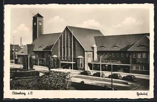 AK Oldenburg i. O., Bahnhof mit Oberleitungsbus