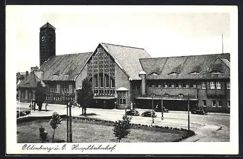 AK Oldenburg i. O., VW Käfer vor dem Hauptbahnhof