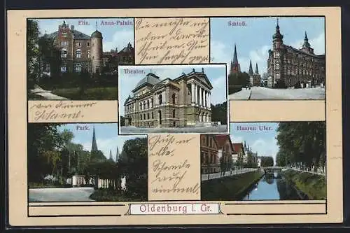 AK Oldenburg / O., Theater, Schloss und Park