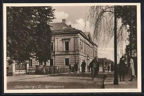 AK Oldenburg i. O., Gymnasium mit Strassenpartie