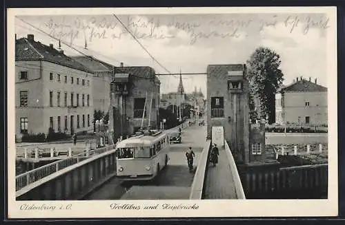 AK Oldenburg i. O., Trollibus und Hupbrücke