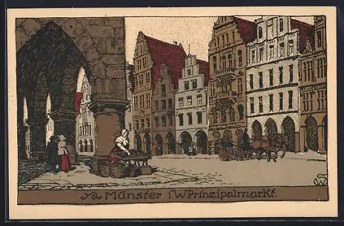 Steindruck-AK Münster / Westfalen, Prinzipalmarkt