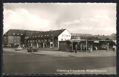 AK Oldenburg-Kreyenbrück, Strasse am Klingenbergplatz mit Café