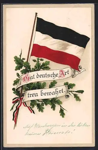 AK Reichsflagge und Eichenlaub, Gut deutsche Art treu bewahrt